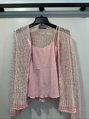 Light Pink Open-Knit Long Sleeve Cardigan